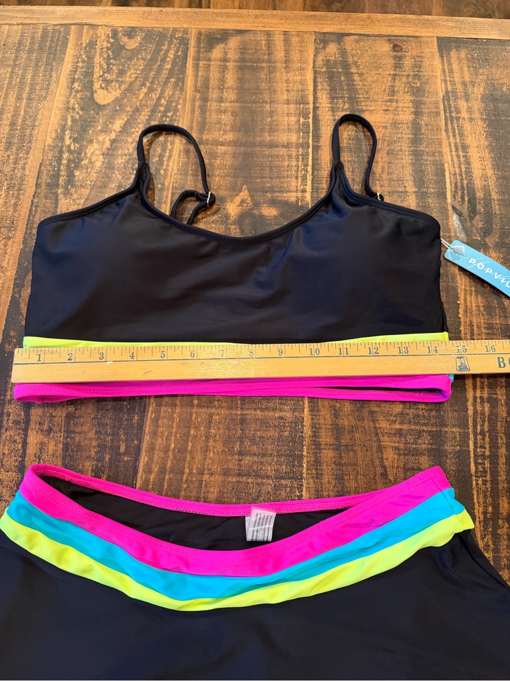 Bikini with matching skirt with Neon Stripe Accents - Picture 3 of 6